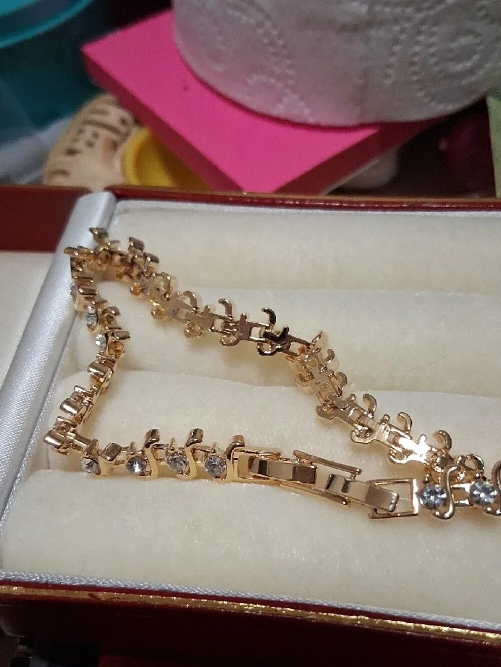 Source Unknown Gold and Clear Crystal Link Bracelet - Women Jewelry